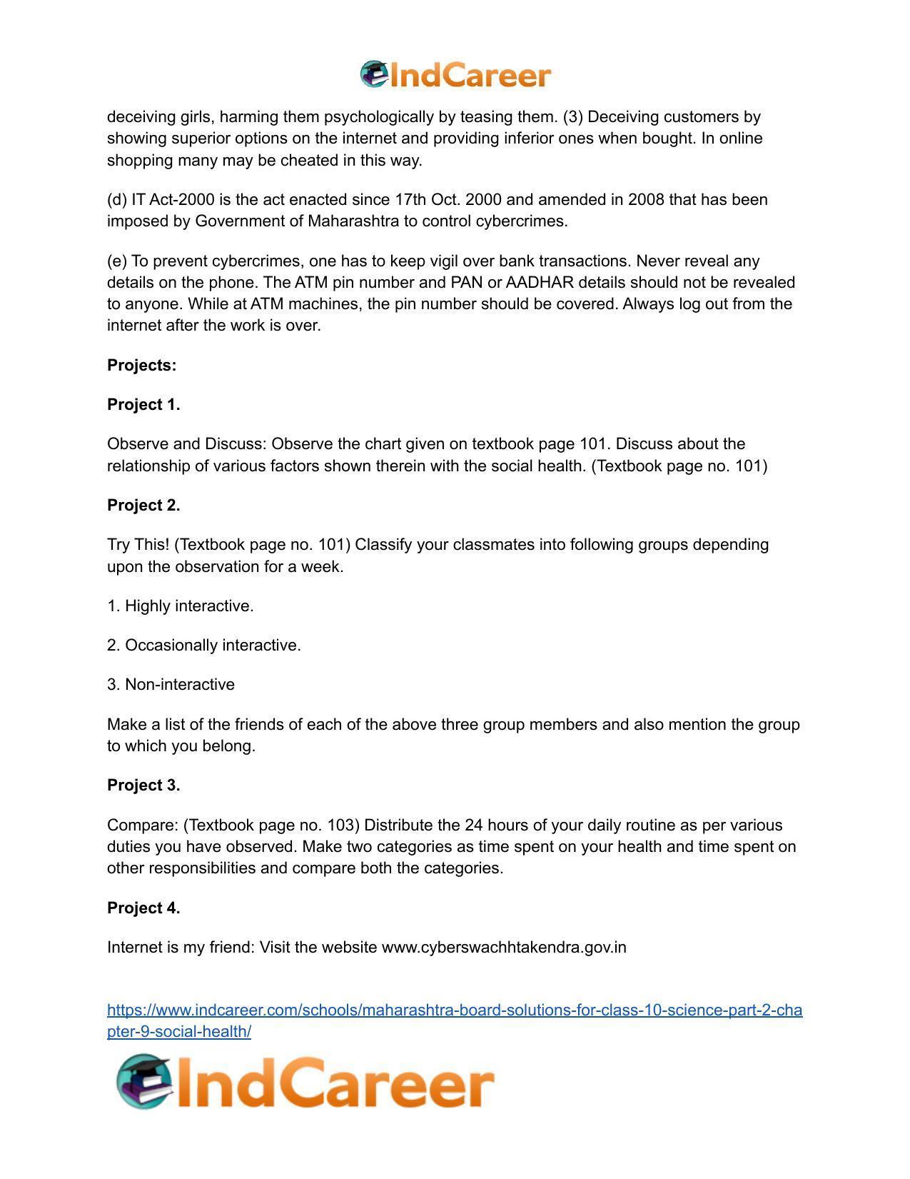 Maharashtra Board Solutions for Class 10- Science (Part 2): Chapter 9- Social Health - Page 30