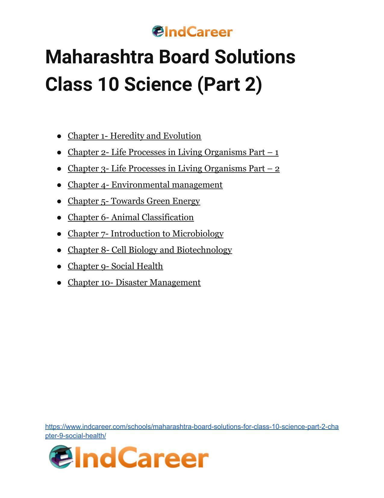 Maharashtra Board Solutions for Class 10- Science (Part 2): Chapter 9- Social Health - Page 32