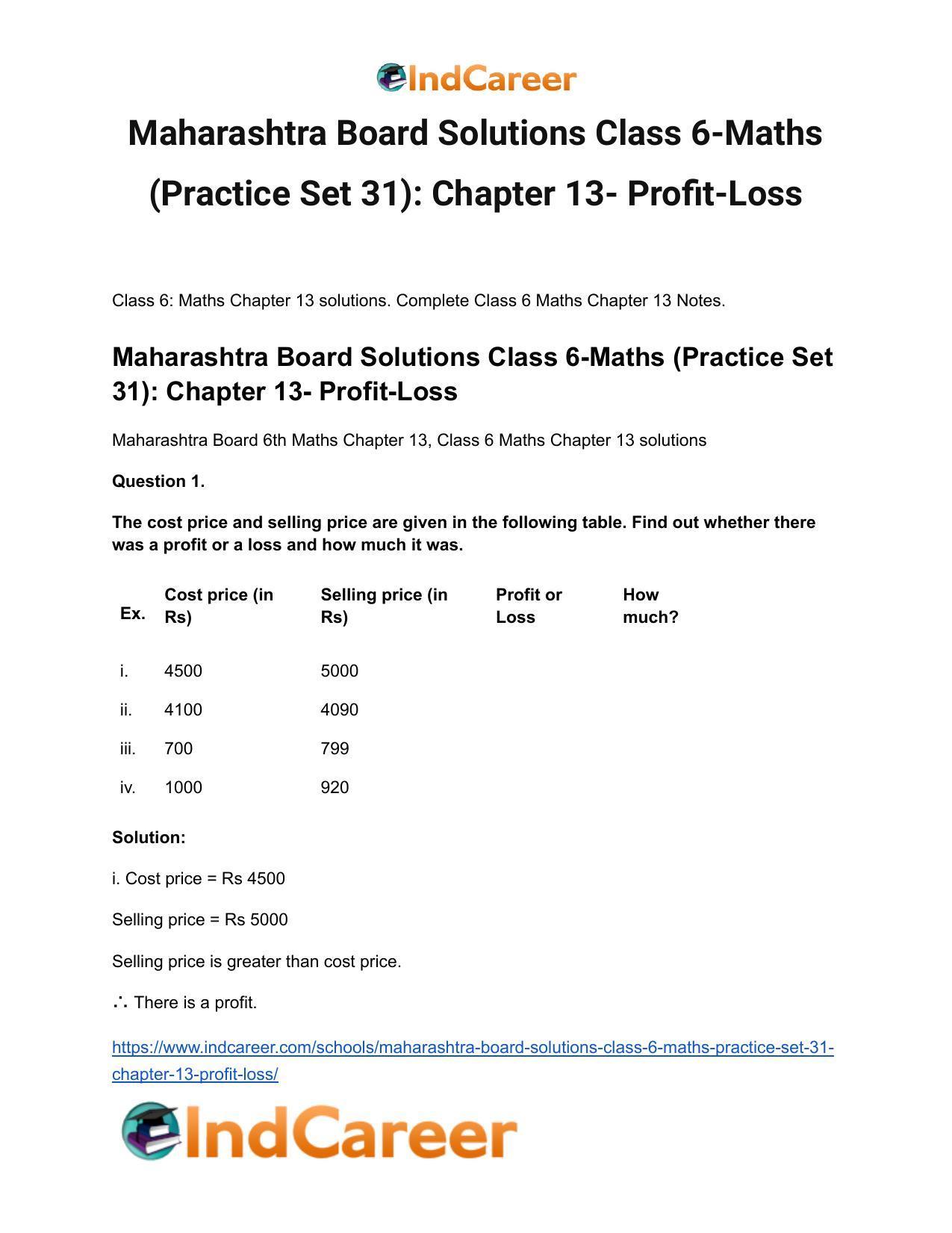 Maharashtra Board Solutions Class 6-Maths (Practice Set 31): Chapter 13- Profit-Loss - Page 2