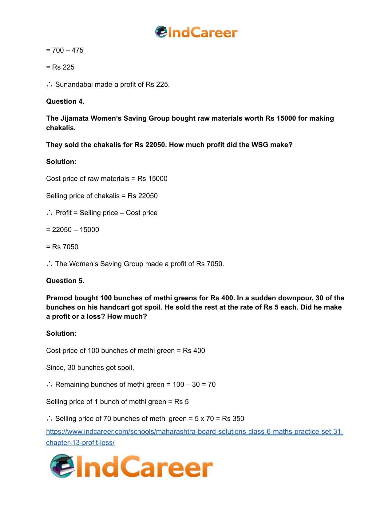 Maharashtra Board Solutions Class 6-Maths (Practice Set 31): Chapter 13- Profit-Loss - Page 5