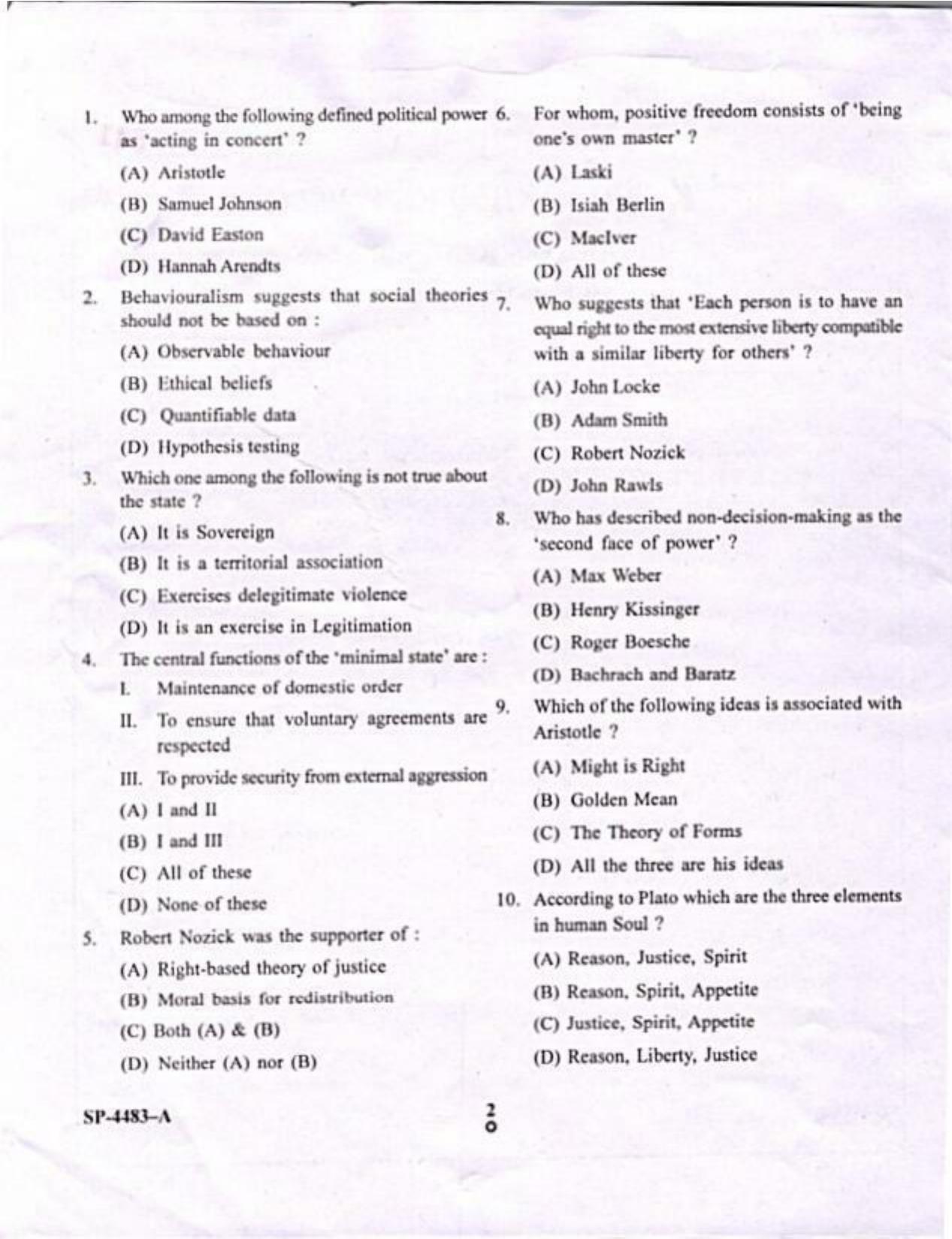 KUET 2024 M.A. Political Science Question Paper - Page 2