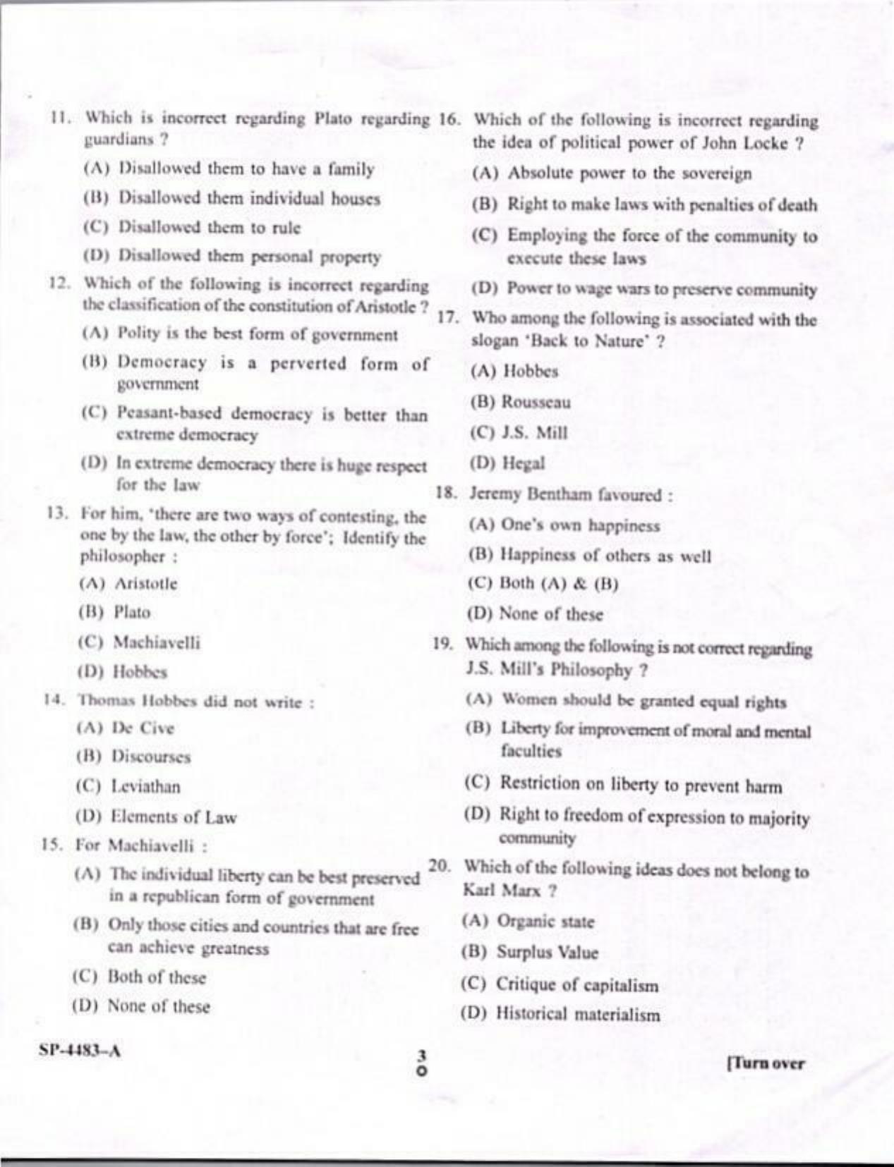 KUET 2024 M.A. Political Science Question Paper - Page 3