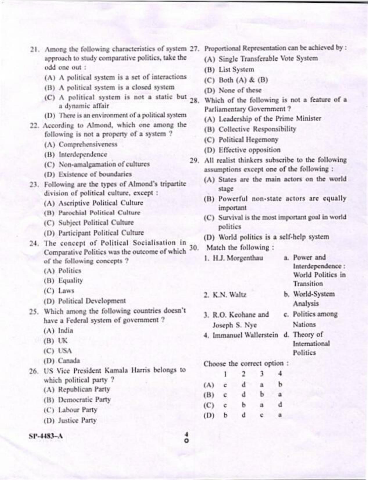 KUET 2024 M.A. Political Science Question Paper - Page 4