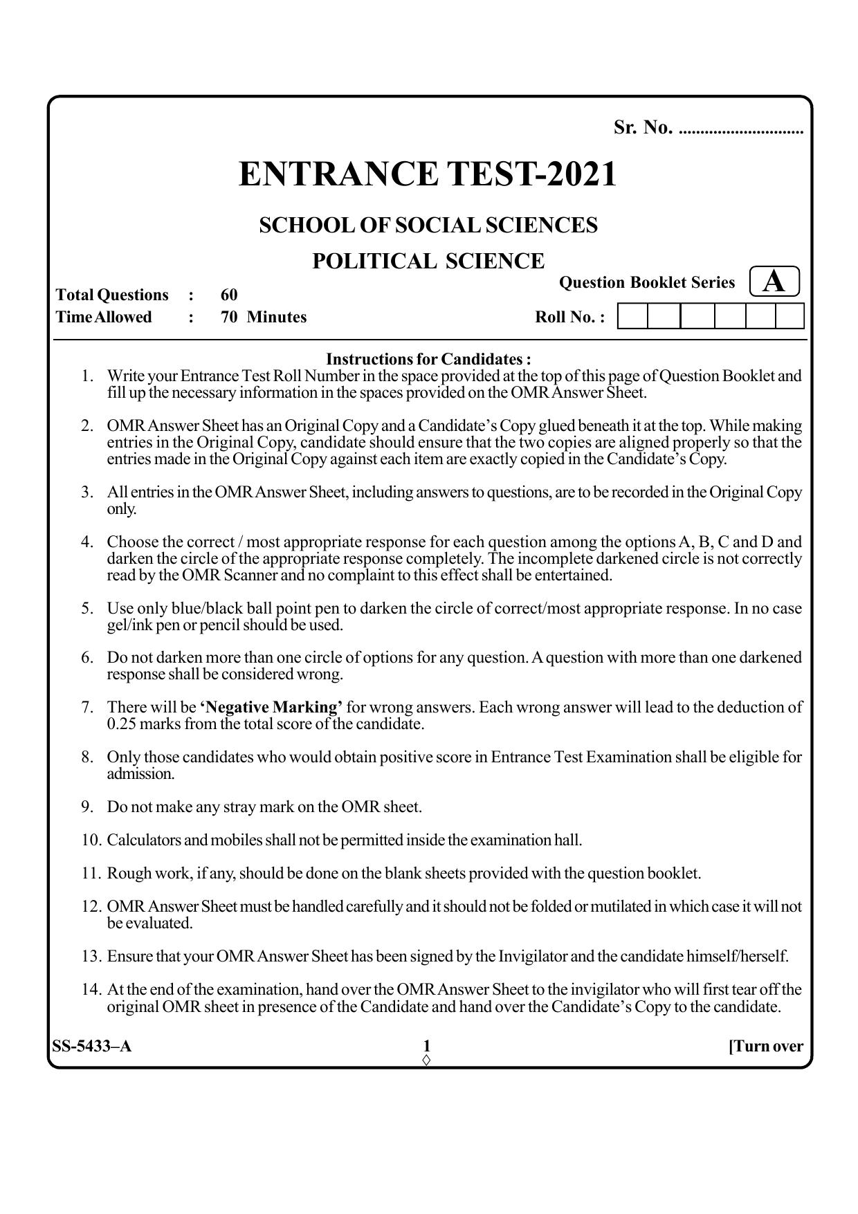 KUET 2024 M.A. Political Science Question Paper - Page 16