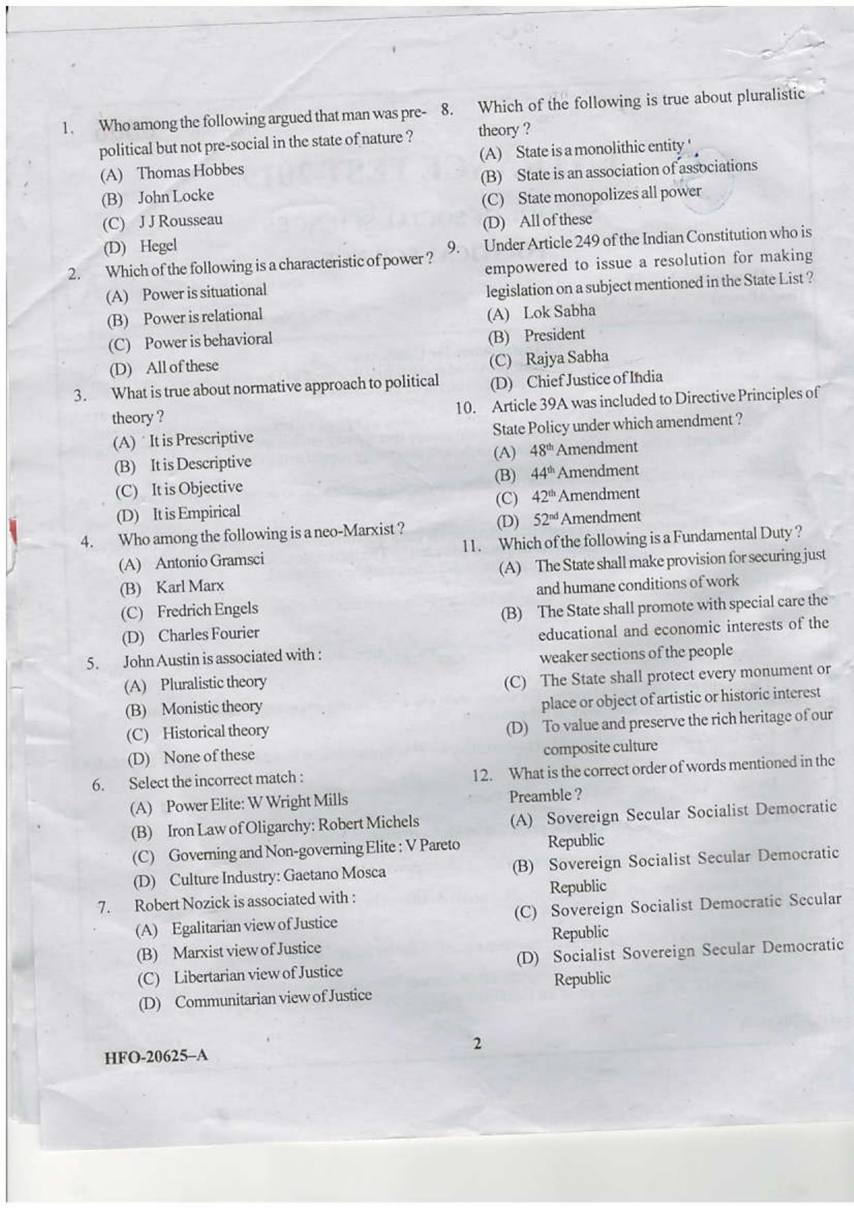 KUET 2024 M.A. Political Science Question Paper - Page 31