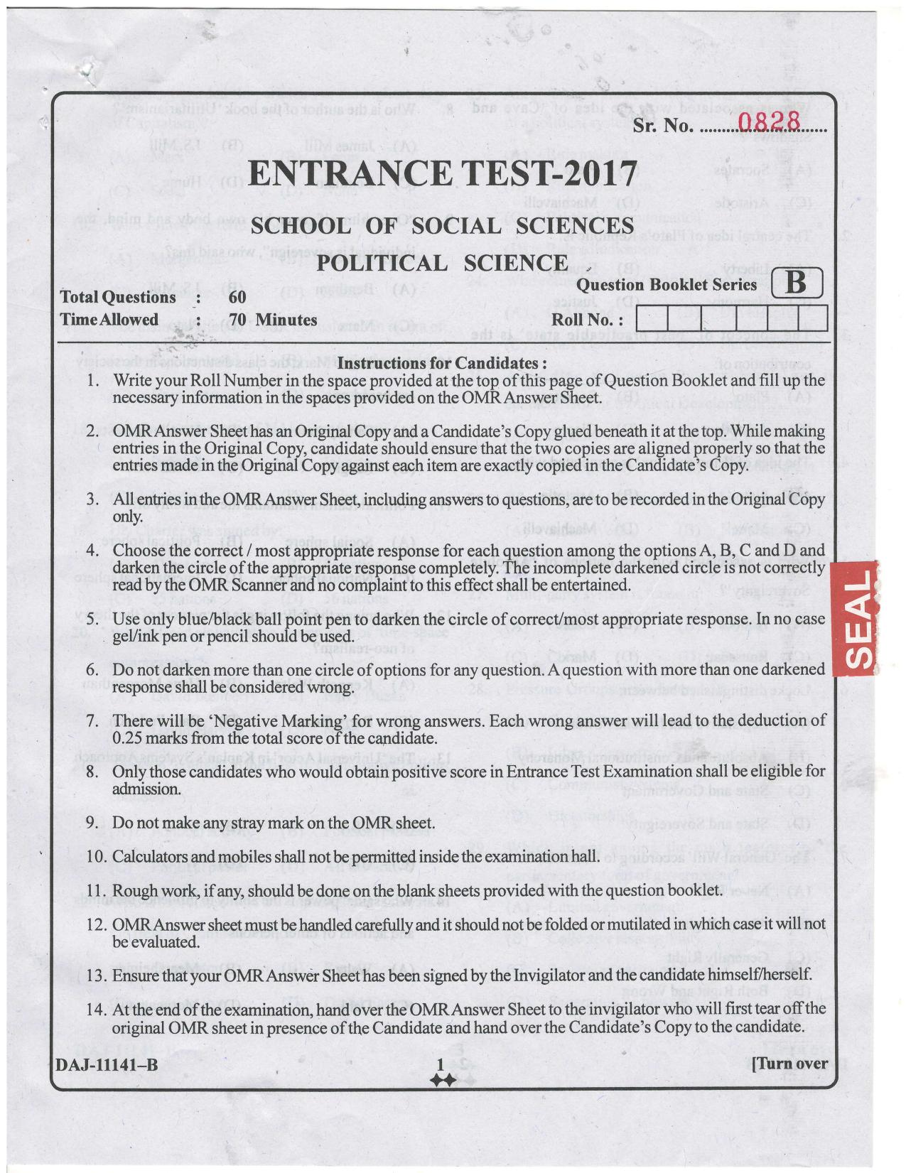 KUET 2024 M.A. Political Science Question Paper - Page 42