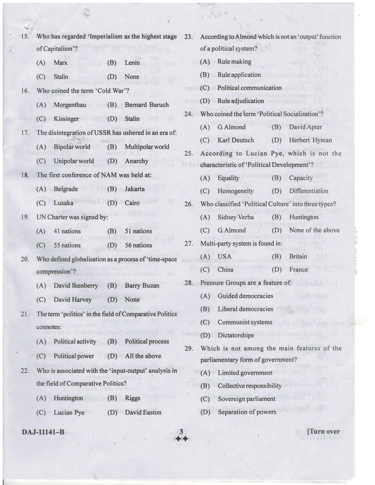 KUET 2024 M.A. Political Science Question Paper - Page 44