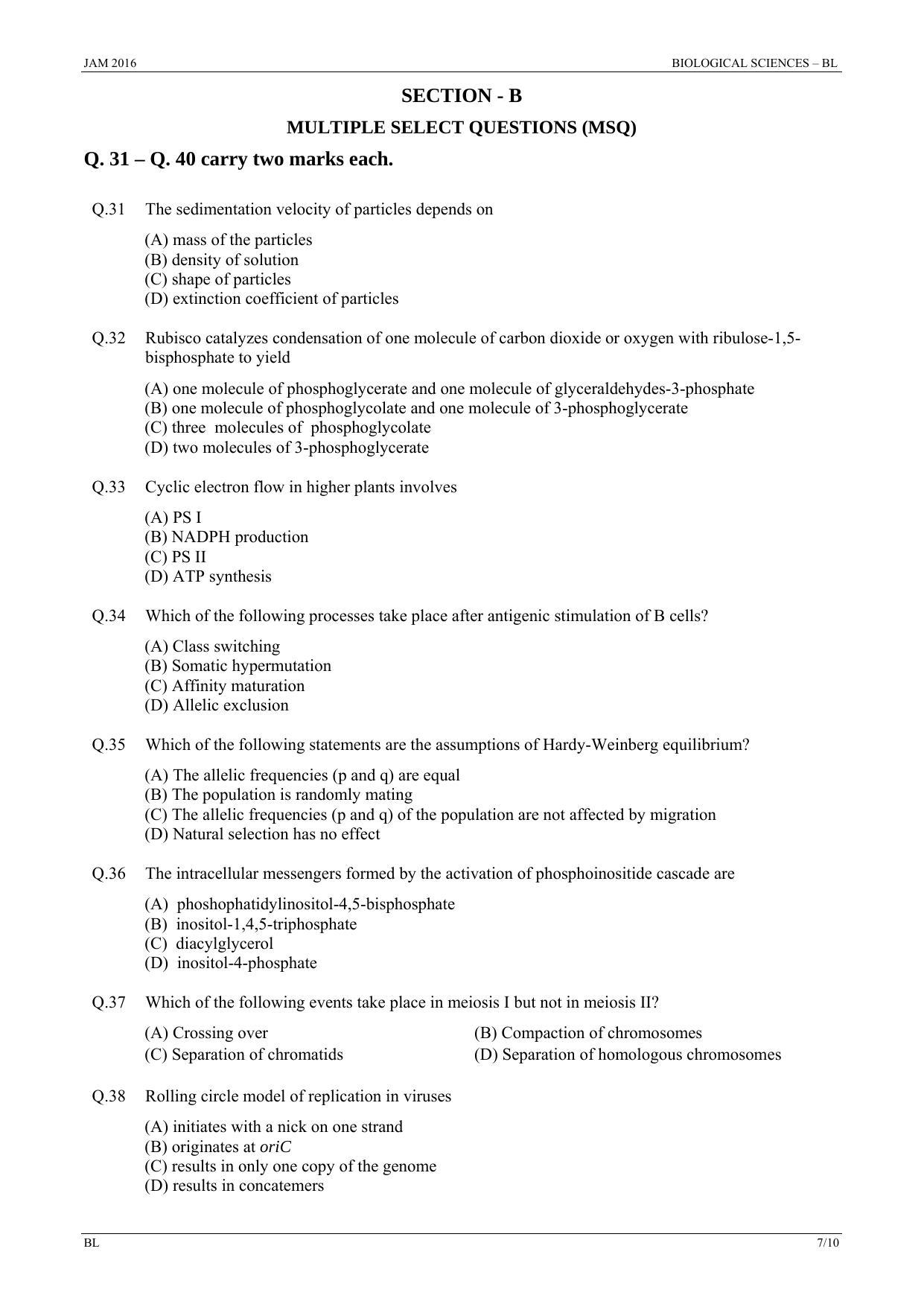 JAM 2016: BL Question Paper - Page 6
