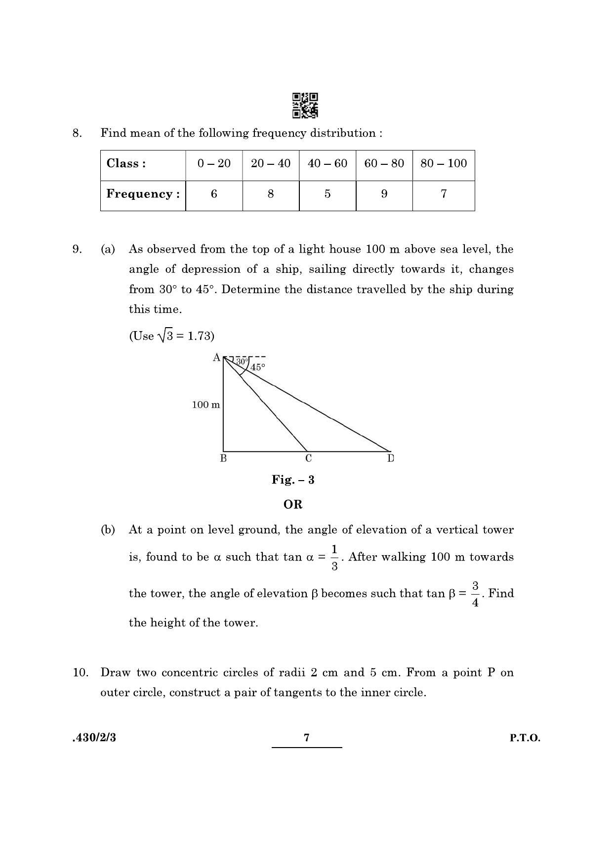 CBSE Class 10 Maths Basic (430/2/3 - SET 3) 2022 Question Paper - Page 7