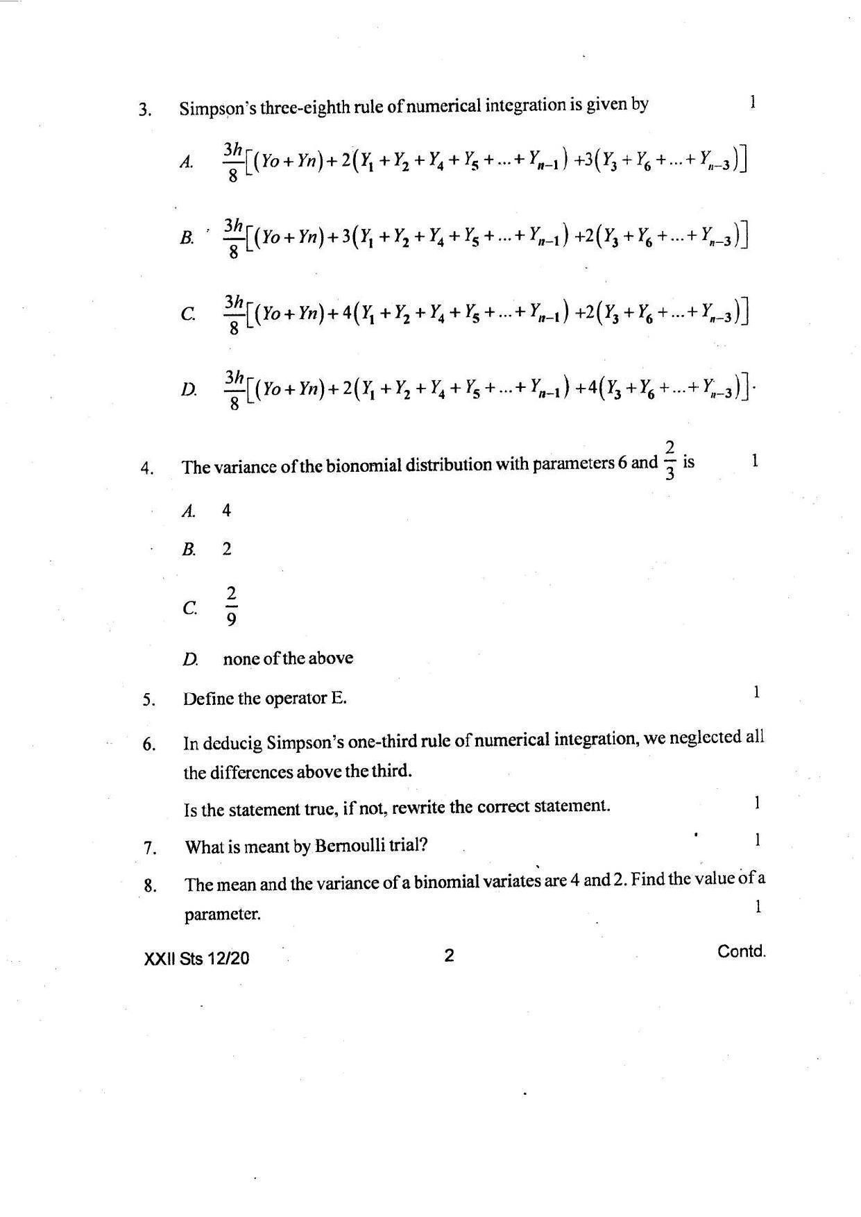 COHSEM Class 12 Statistics Question Papers 2020 - Page 2