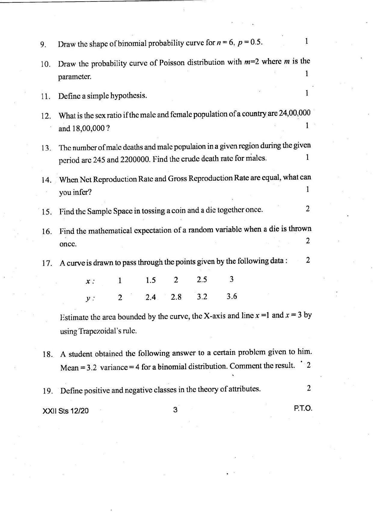 COHSEM Class 12 Statistics Question Papers 2020 - Page 3