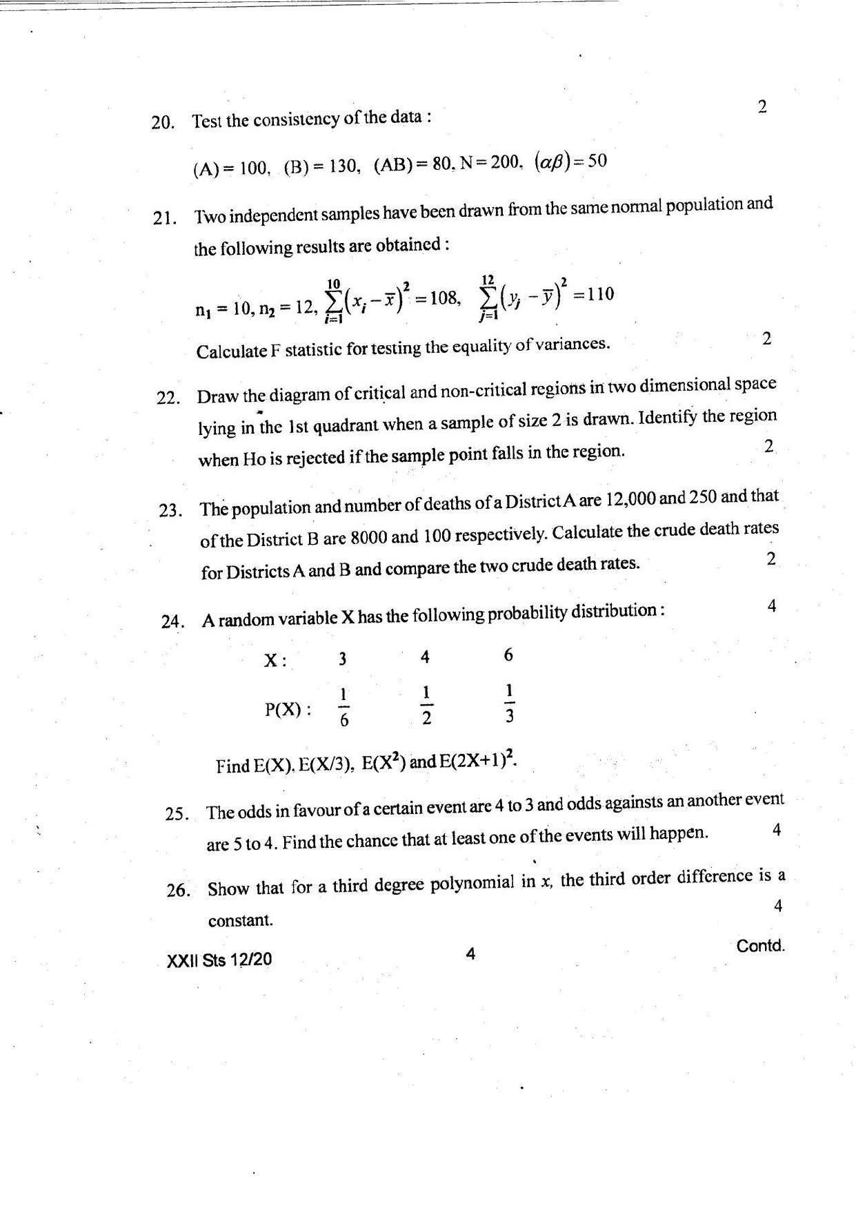 COHSEM Class 12 Statistics Question Papers 2020 - Page 4