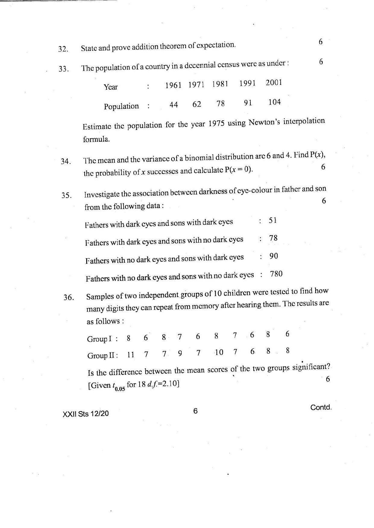 COHSEM Class 12 Statistics Question Papers 2020 - Page 5