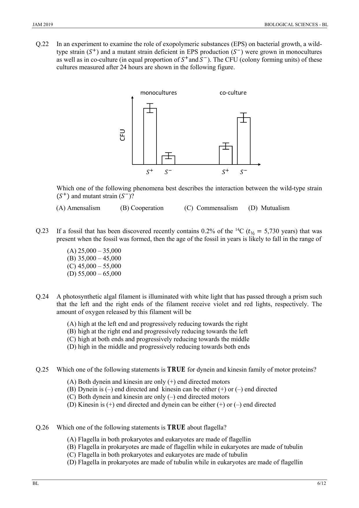 IIT JAM 2019 BIOLOGICAL SCIENCES (BL) Question Paper - Page 6