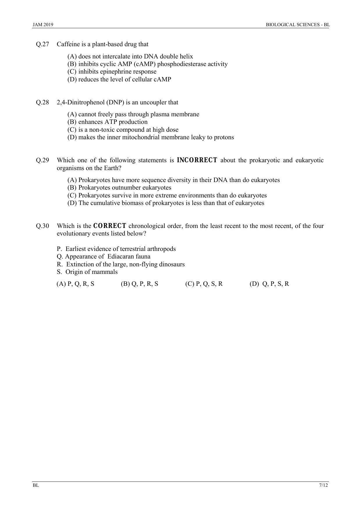 IIT JAM 2019 BIOLOGICAL SCIENCES (BL) Question Paper - Page 7