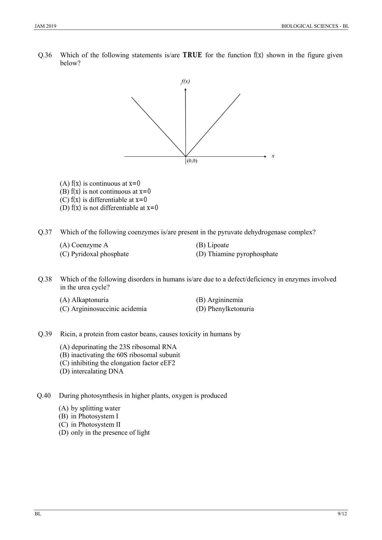 IIT JAM 2019 BIOLOGICAL SCIENCES (BL) Question Paper - Page 9