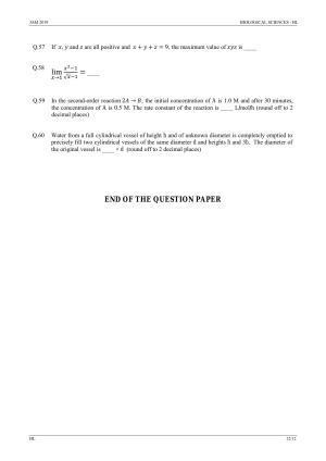 IIT JAM 2019 BIOLOGICAL SCIENCES (BL) Question Paper