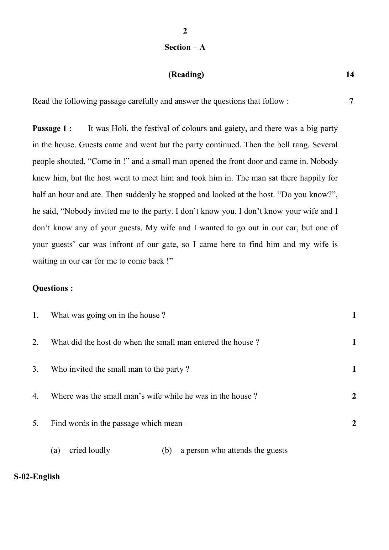 RBSE Class 10 English (D&D) 2018 Question Paper - Page 2