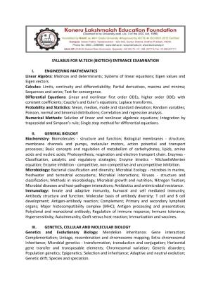 KLEEE M.TECH (Biotech) Syllabus