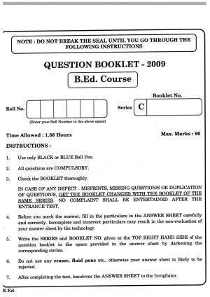  JKBOPEE B.Ed 2009 Question Paper