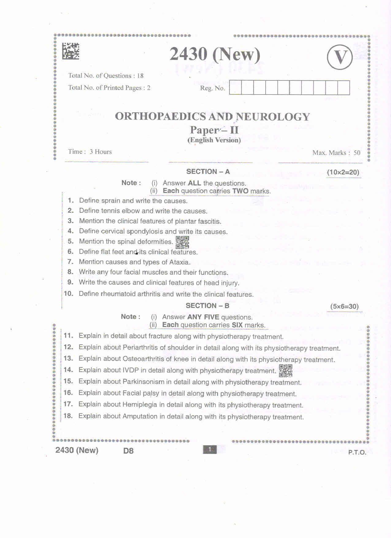 AP Intermediate 2nd Year Vocational Question Paper September-2021 - Orthopedics&Neurology-II - Page 1