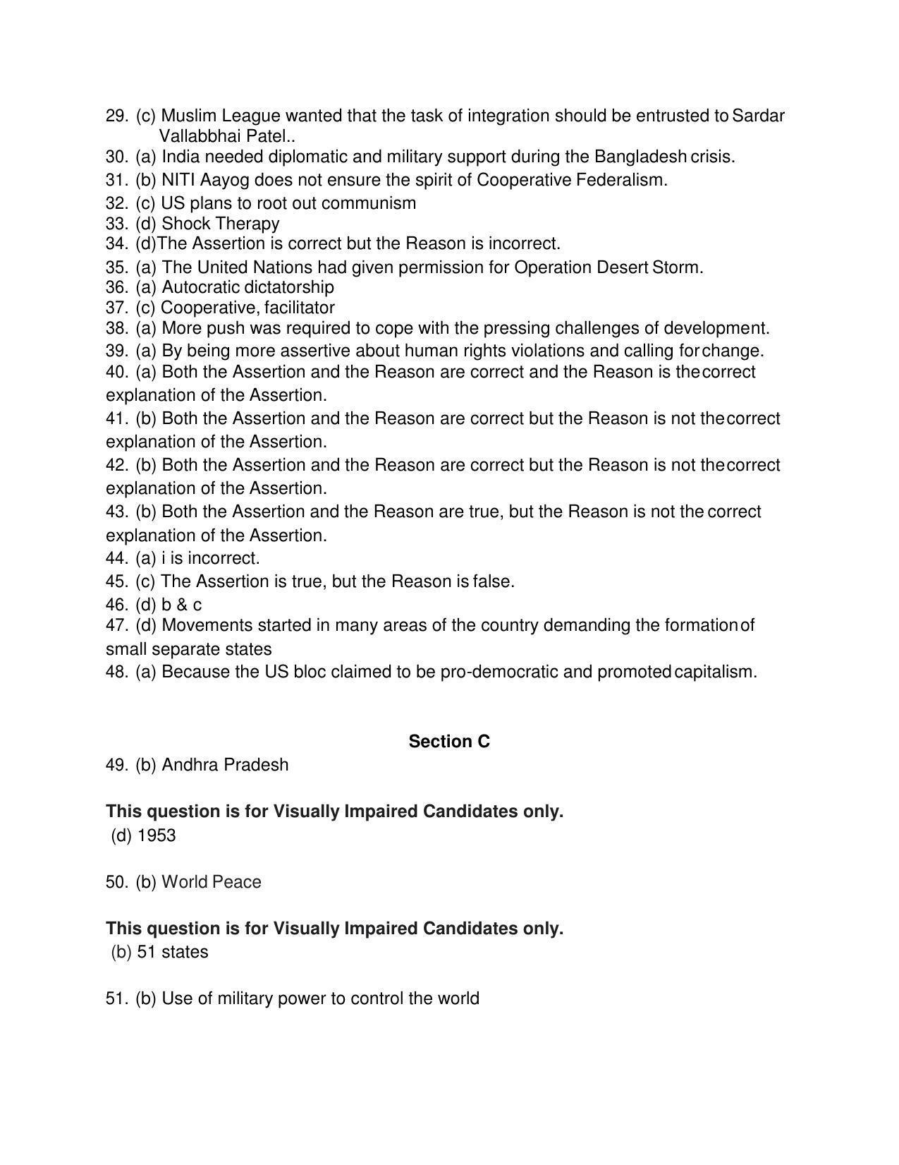 CBSE Class 12th Political Science Sample Question Paper Answer Key 2021-22 - Page 2