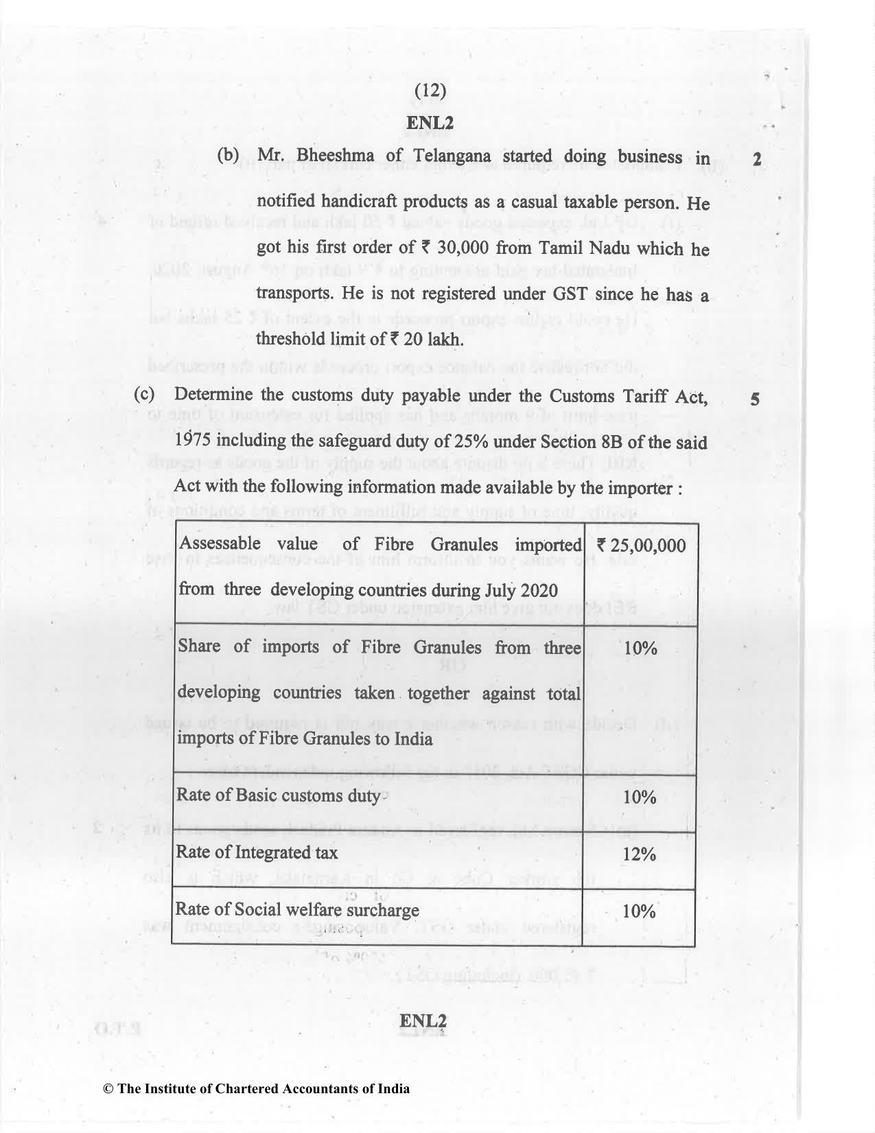 CA Final Jul 2021 Question Paper - Paper 8 – Indirect Tax Laws - Page 12