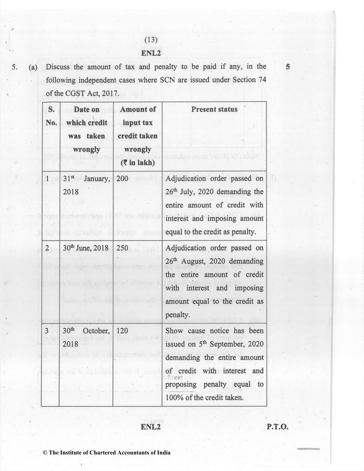 CA Final Jul 2021 Question Paper - Paper 8 – Indirect Tax Laws - Page 13