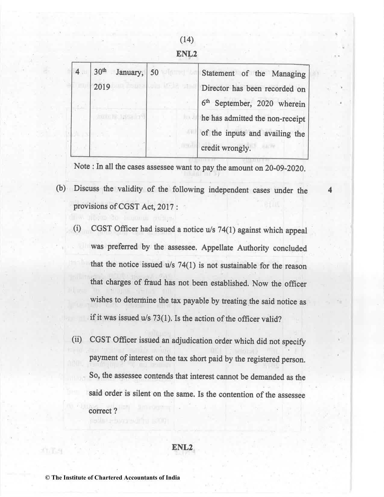 CA Final Jul 2021 Question Paper - Paper 8 – Indirect Tax Laws - Page 14