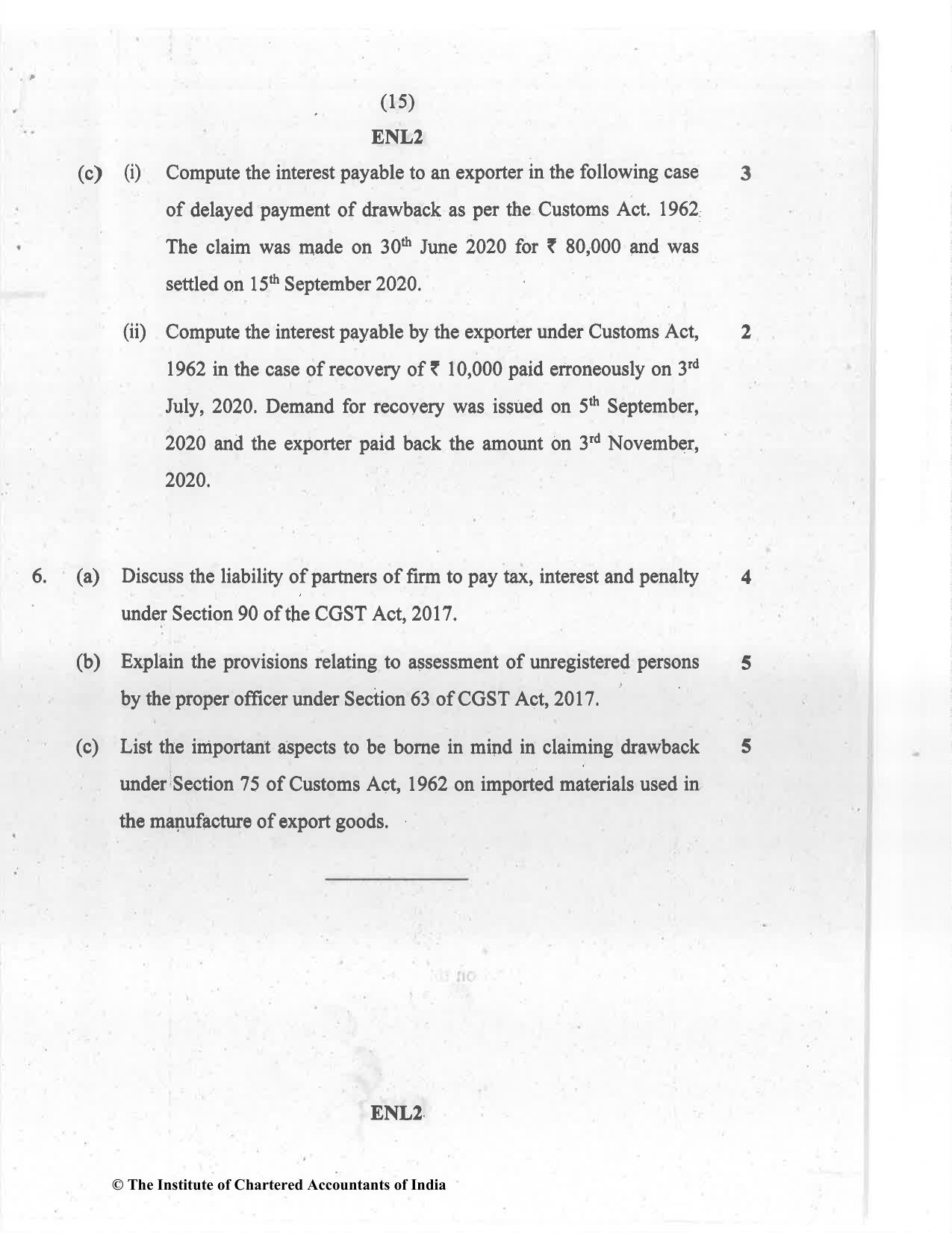 CA Final Jul 2021 Question Paper - Paper 8 – Indirect Tax Laws - Page 15