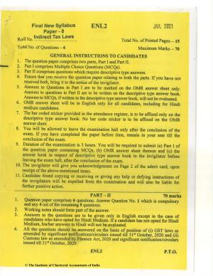 CA Final Jul 2021 Question Paper - Paper 8 – Indirect Tax Laws