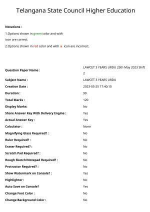 TS LAWCET 2023 LAWCET 3 YEARS URDU Question Paper