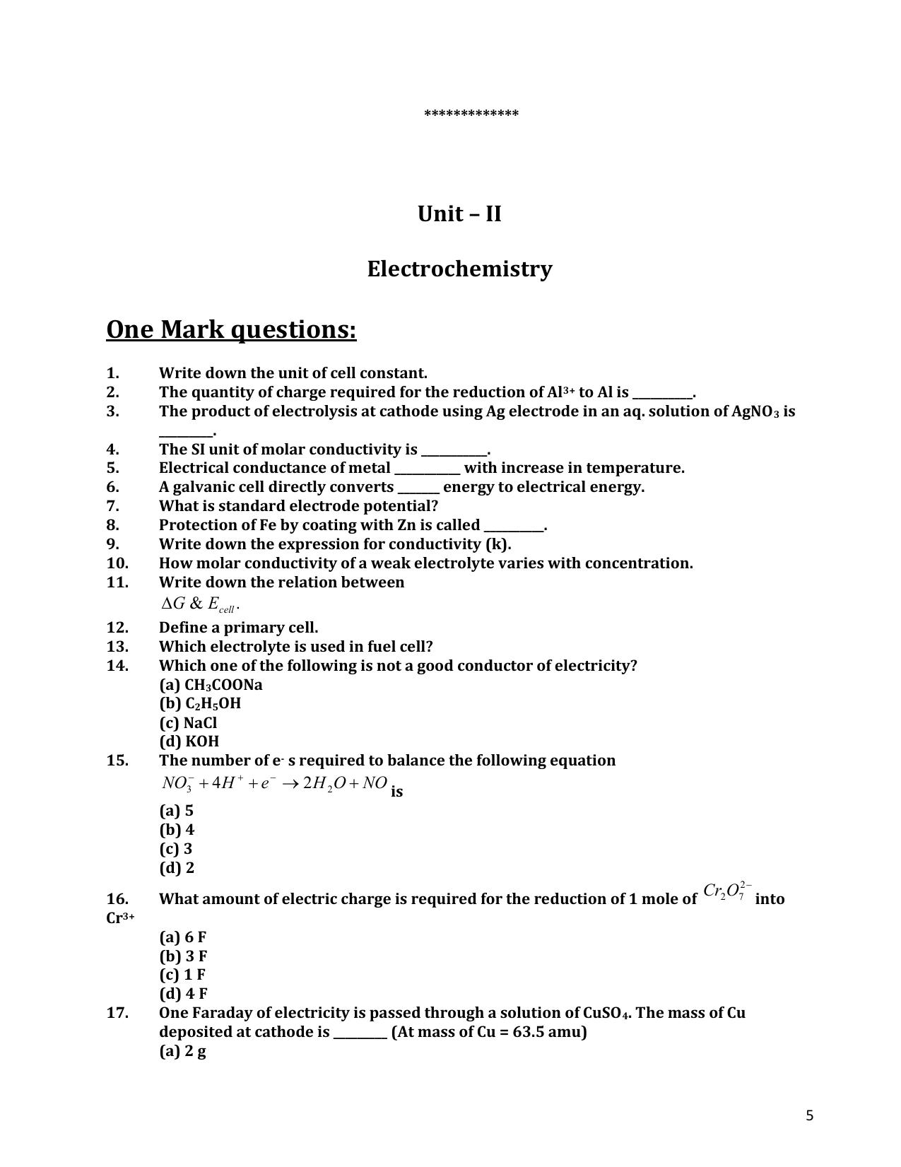 CHSE Odisha Class 12 CHEMISTRY (1ST PHASE) Question Bank - Page 5