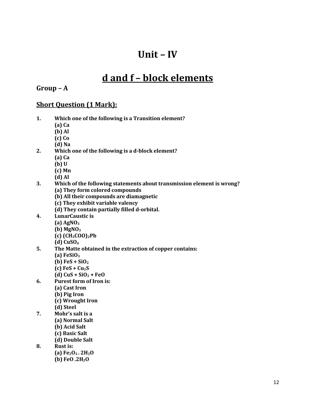 CHSE Odisha Class 12 CHEMISTRY (1ST PHASE) Question Bank - Page 12