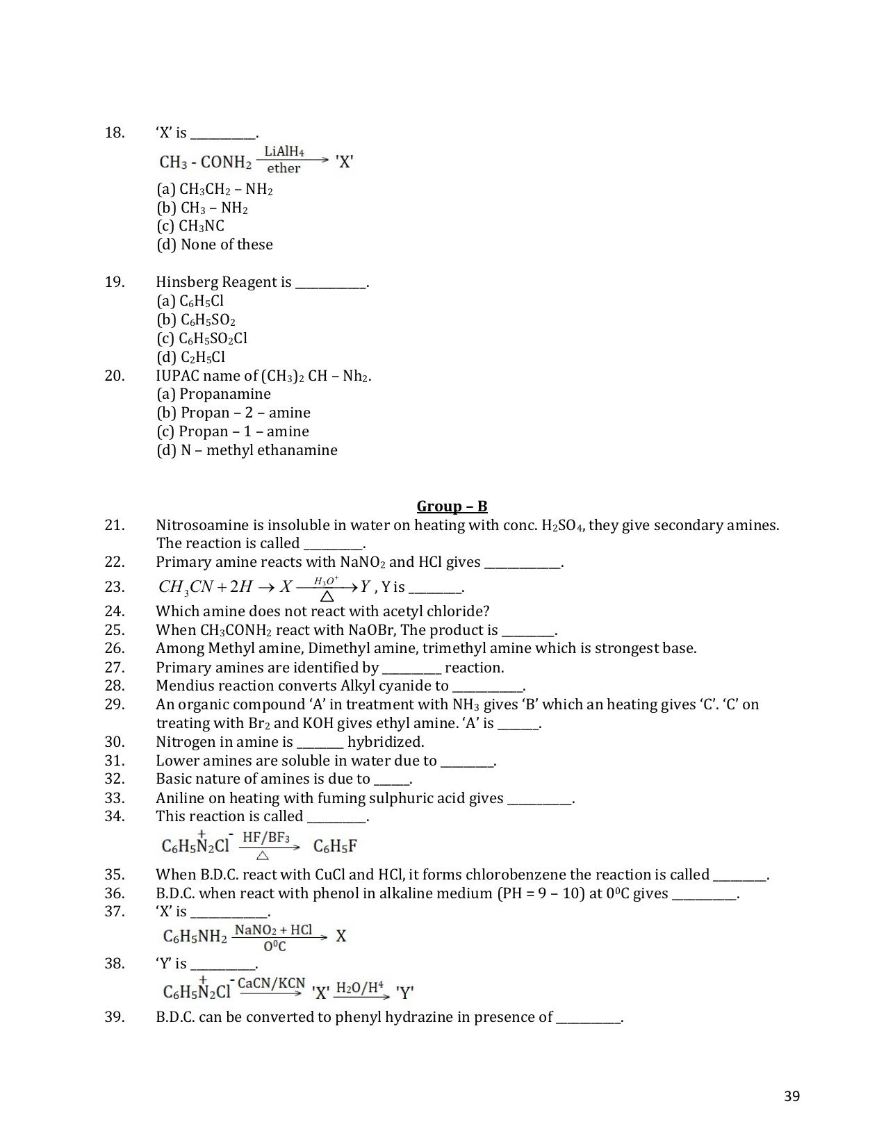 CHSE Odisha Class 12 CHEMISTRY (1ST PHASE) Question Bank - Page 39