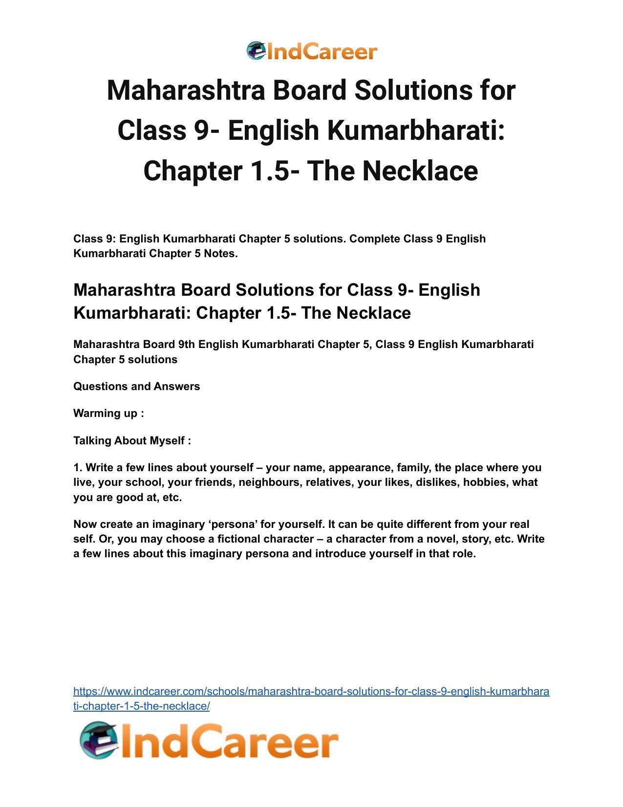 Maharashtra Board Solutions for Class 9- English Kumarbharati: Chapter 1.5- The Necklace - Page 2