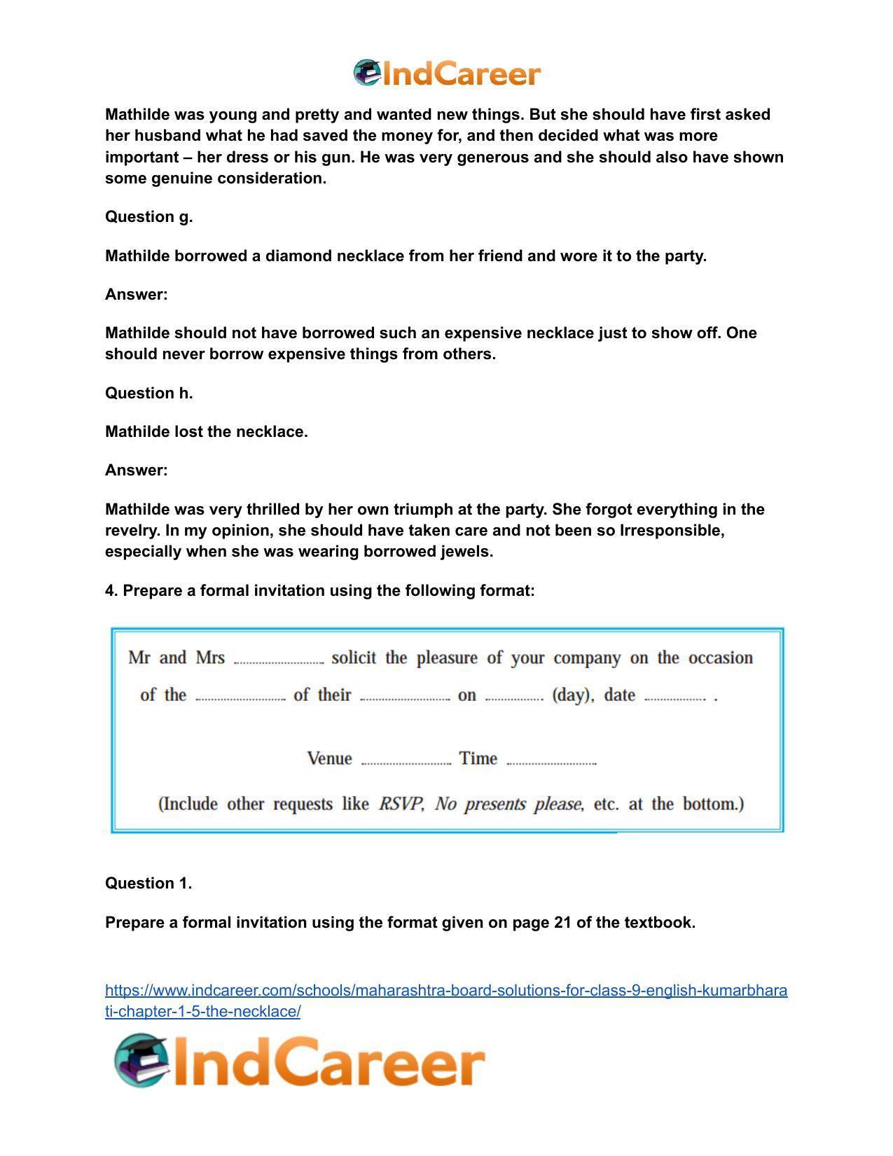 Maharashtra Board Solutions for Class 9- English Kumarbharati: Chapter 1.5- The Necklace - Page 9