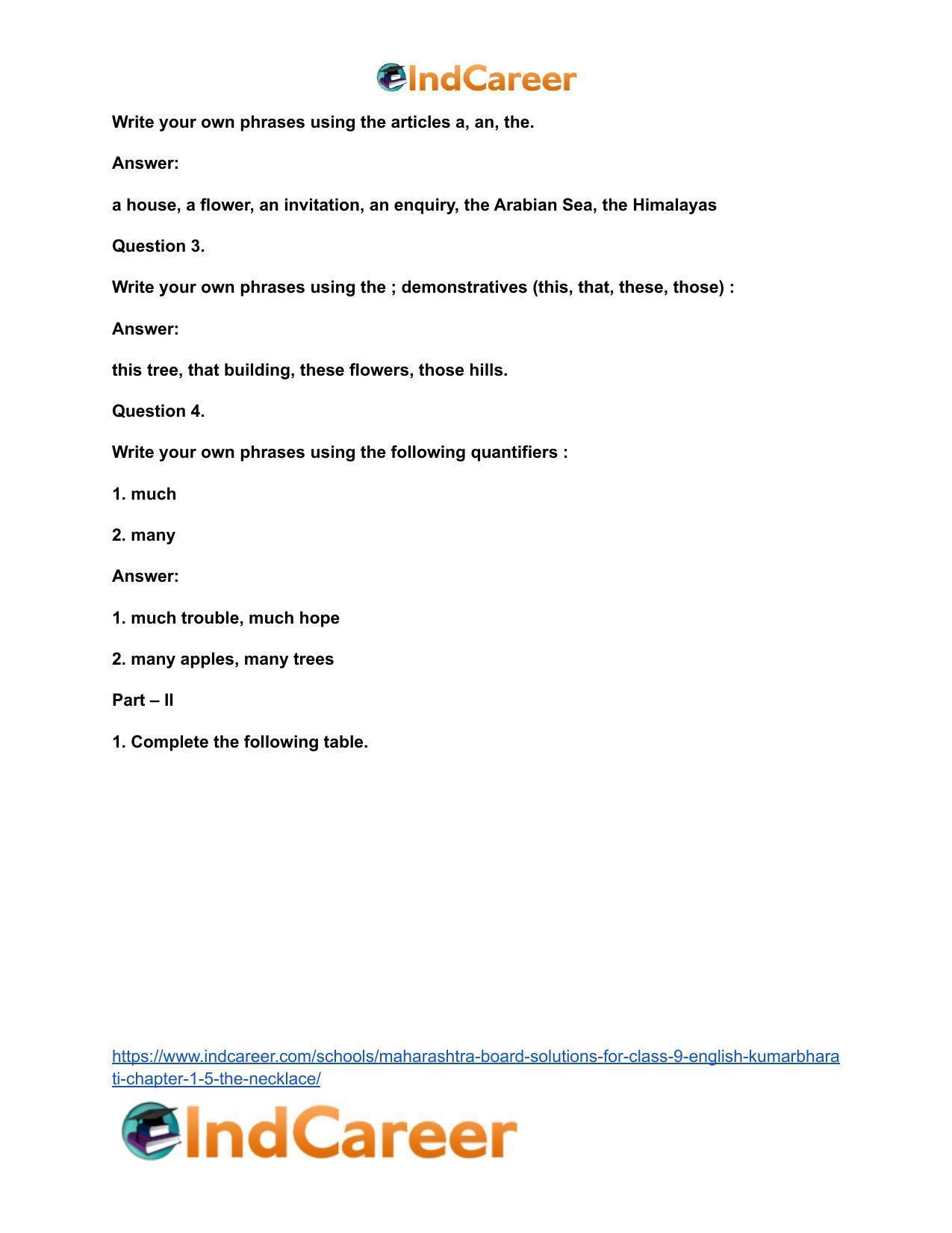 Maharashtra Board Solutions for Class 9- English Kumarbharati: Chapter 1.5- The Necklace - Page 11