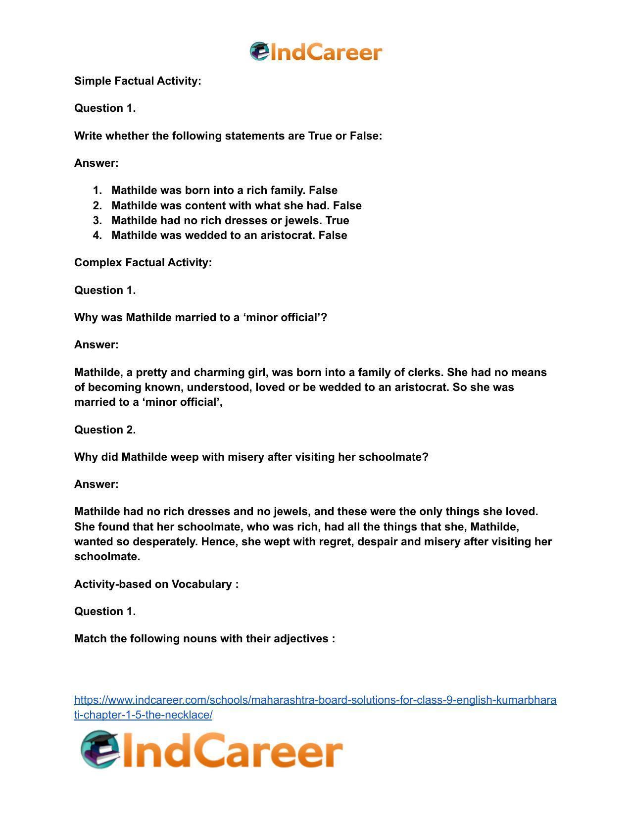 Maharashtra Board Solutions for Class 9- English Kumarbharati: Chapter 1.5- The Necklace - Page 18