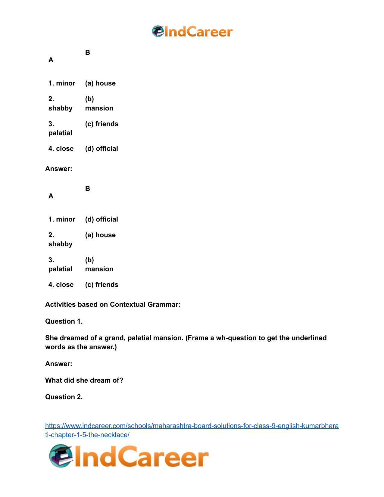 Maharashtra Board Solutions for Class 9- English Kumarbharati: Chapter 1.5- The Necklace - Page 19