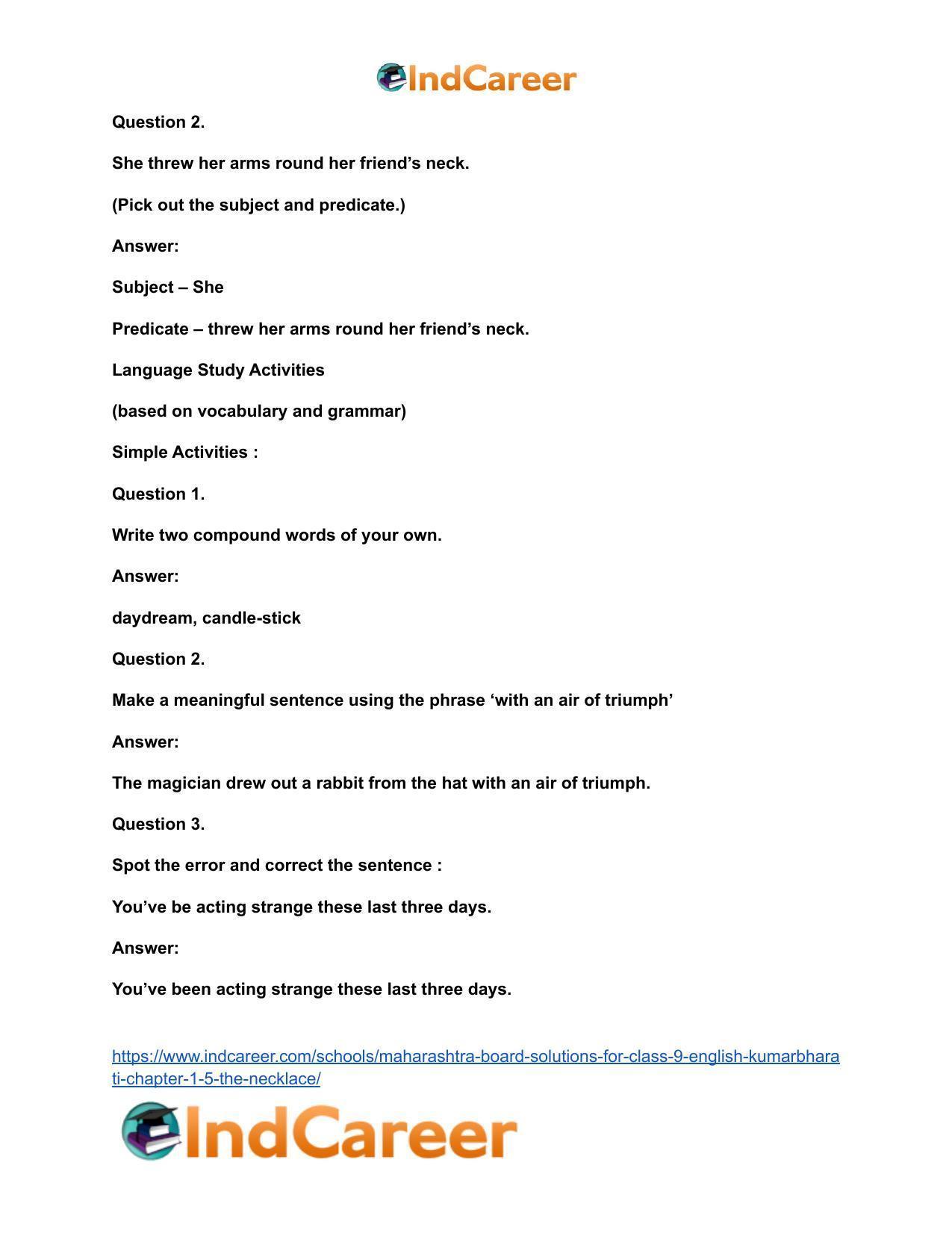 Maharashtra Board Solutions for Class 9- English Kumarbharati: Chapter 1.5- The Necklace - Page 26