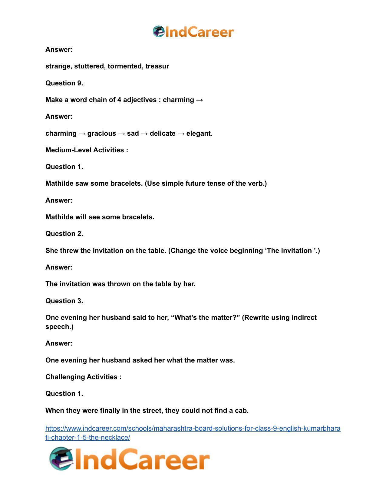 Maharashtra Board Solutions for Class 9- English Kumarbharati: Chapter 1.5- The Necklace - Page 28