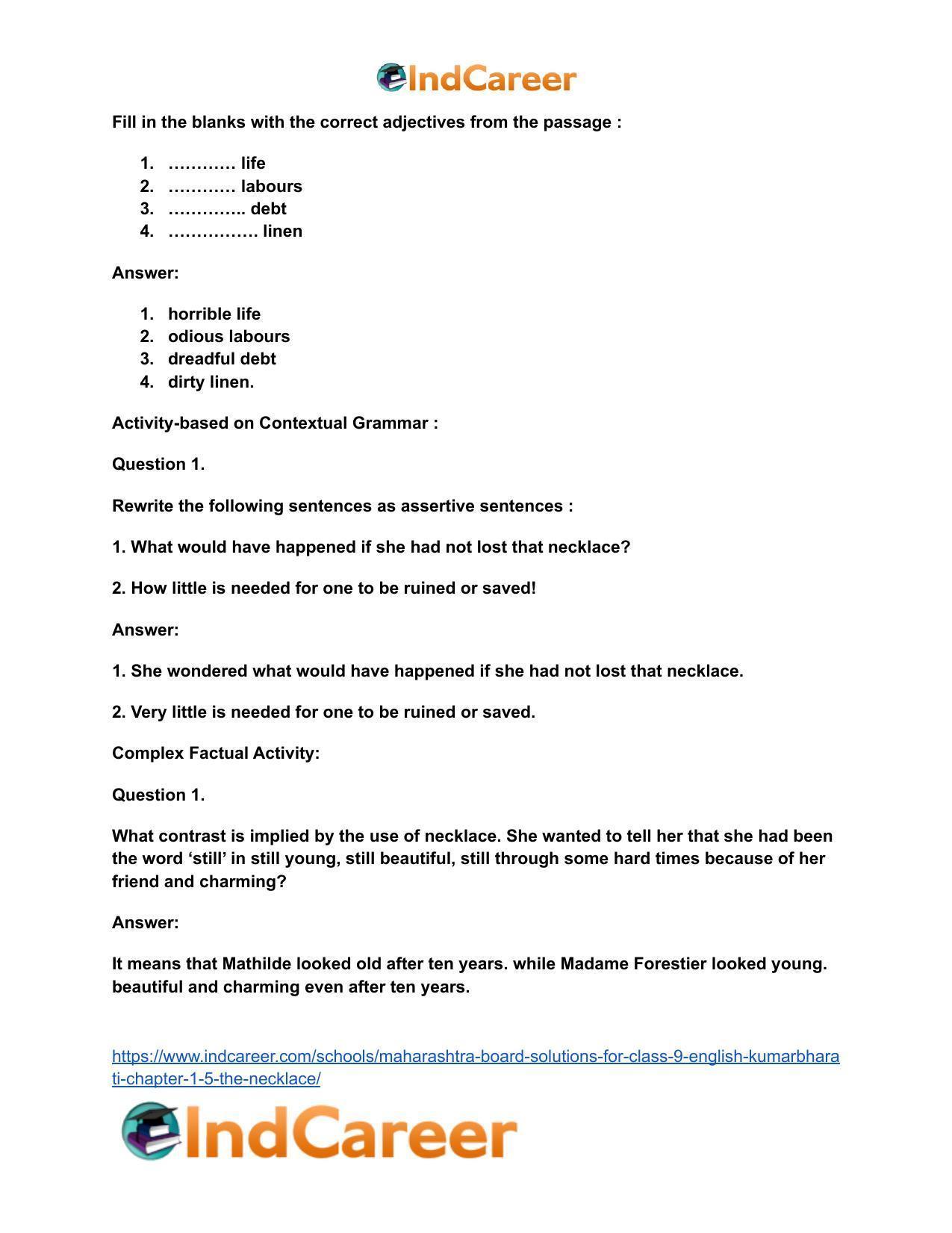 Maharashtra Board Solutions for Class 9- English Kumarbharati: Chapter 1.5- The Necklace - Page 32