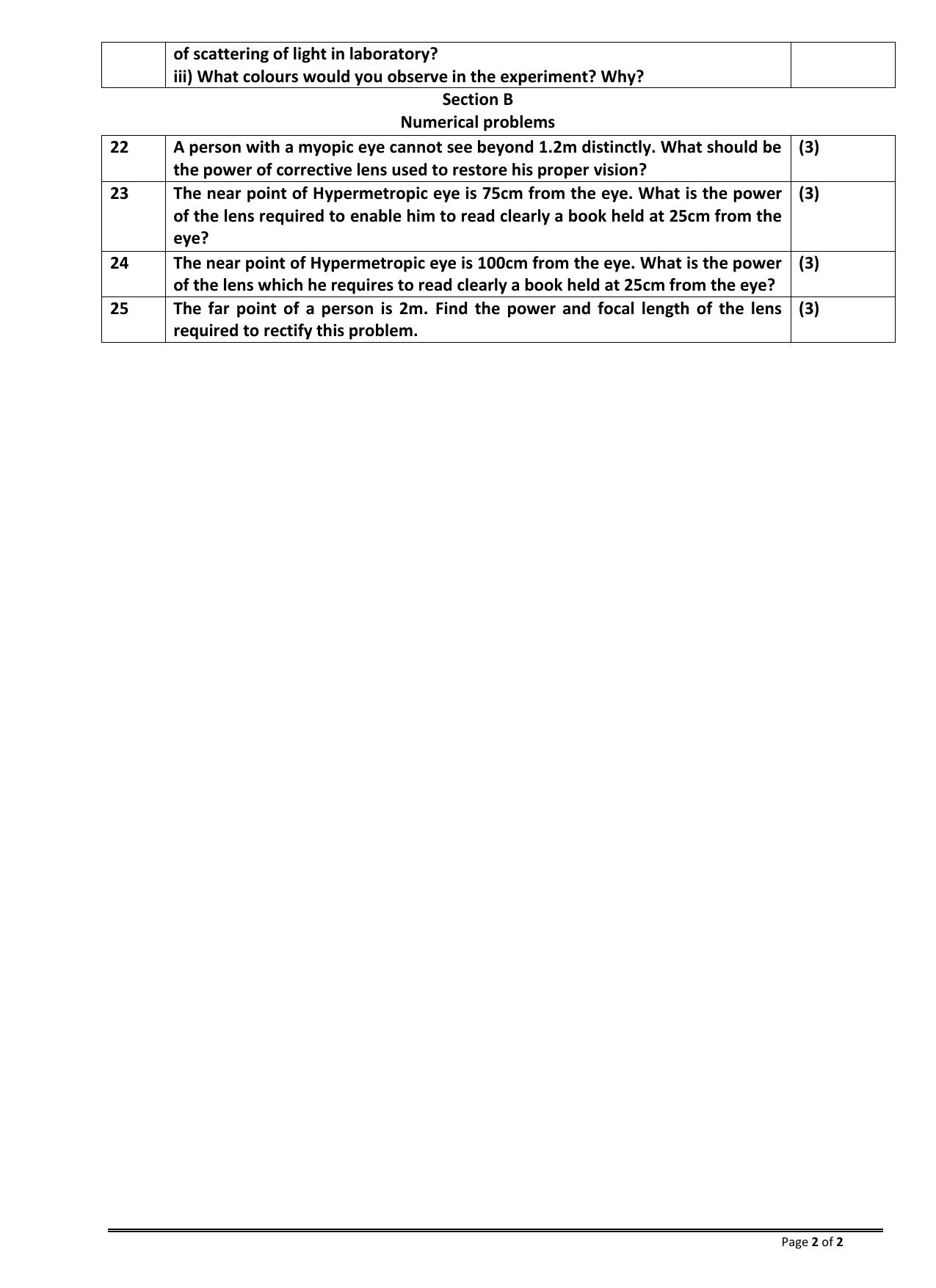 CBSE Worksheets for Class 10 Physics Human Eye Colorful World Assignment - Page 2