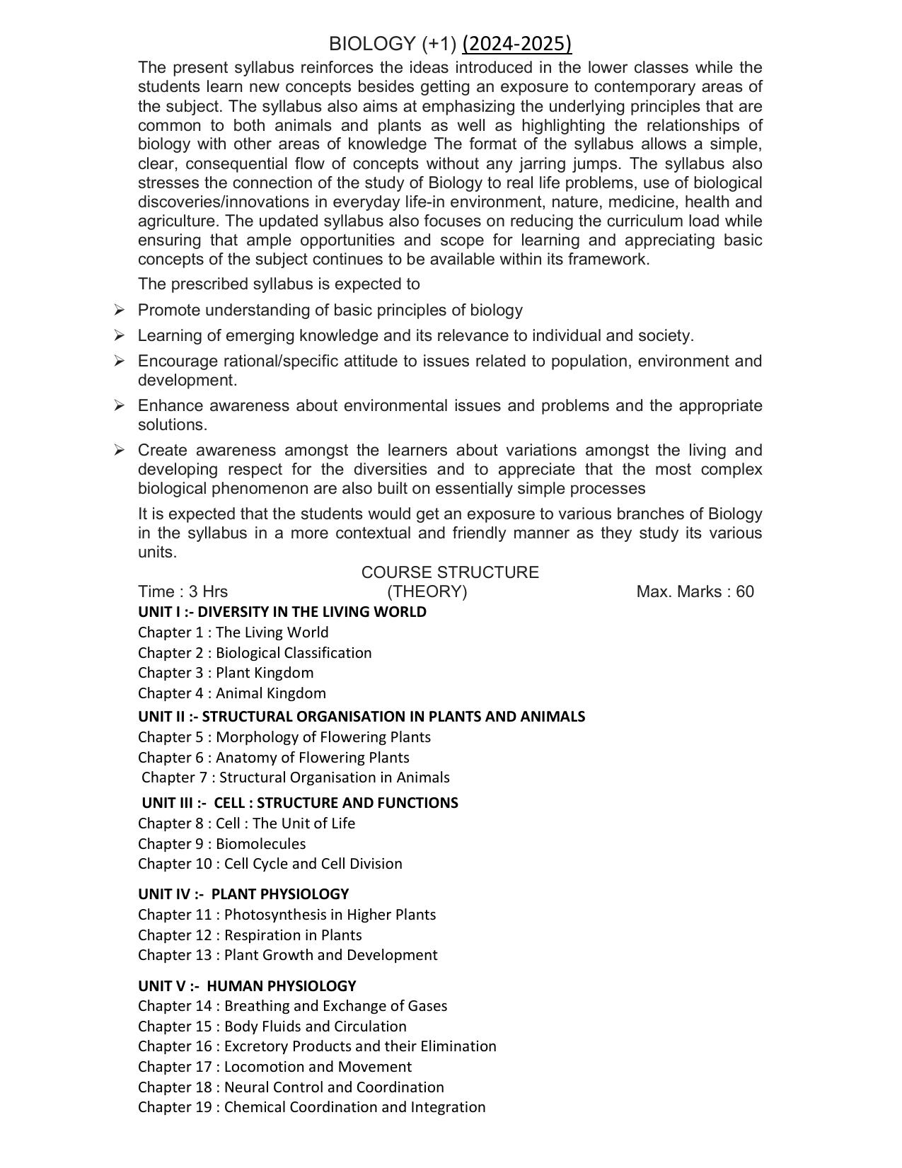 HP Board Class 11th Syllabus for Biology - Page 1