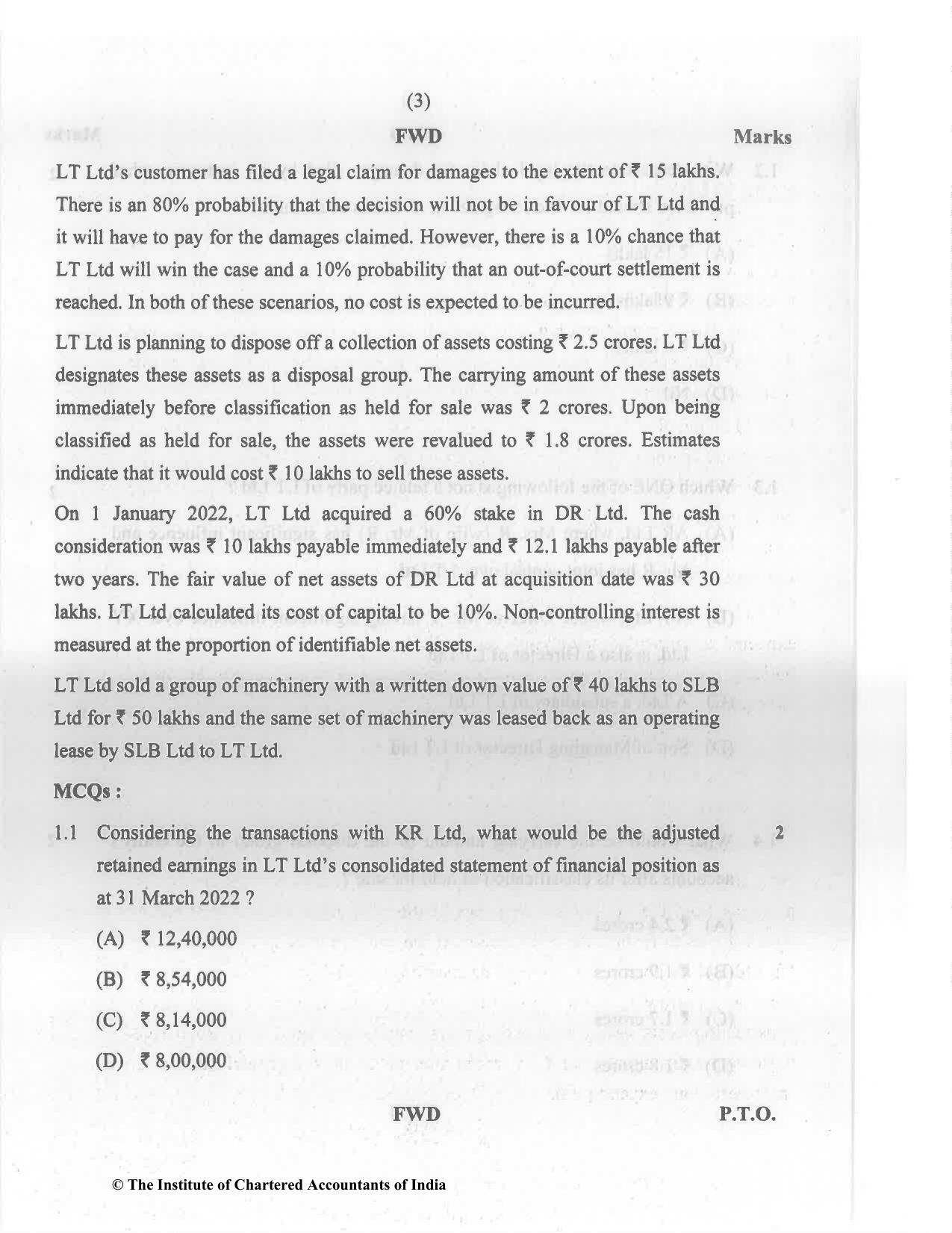 CA Final Nov 2022 Question Paper - Paper 6E – Global Financial Reporting Standards - Page 3