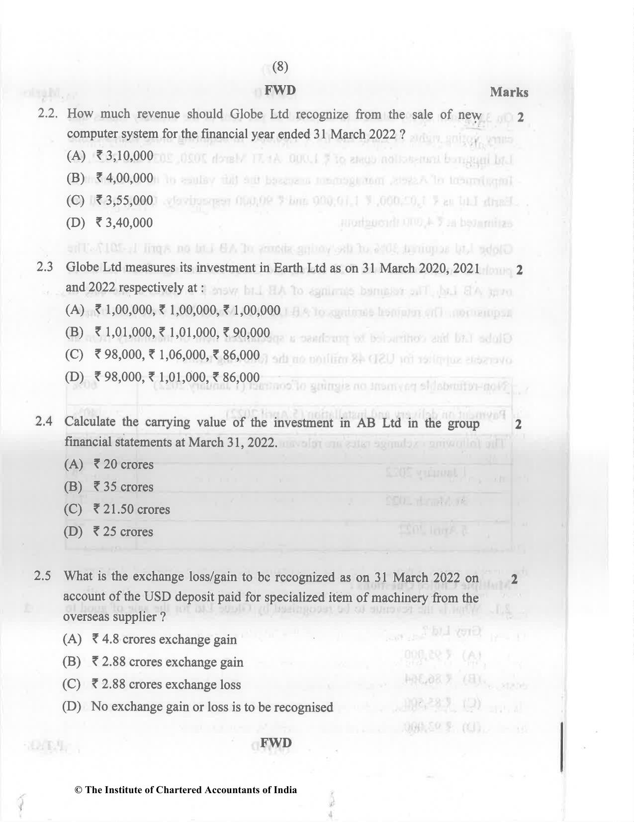 CA Final Nov 2022 Question Paper - Paper 6E – Global Financial Reporting Standards - Page 8