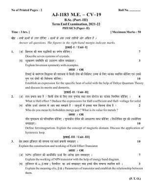 Bilaspur University Question Paper 2021-2022:B. Sc. Part-III (Three)  Physics Paper 2 