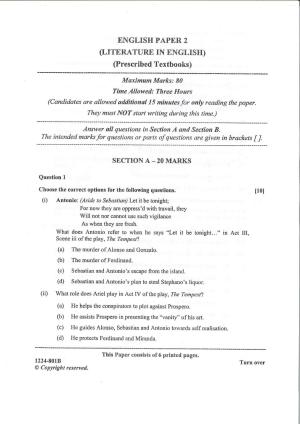 ISC Class 12 English Literature 2024 Question Paper