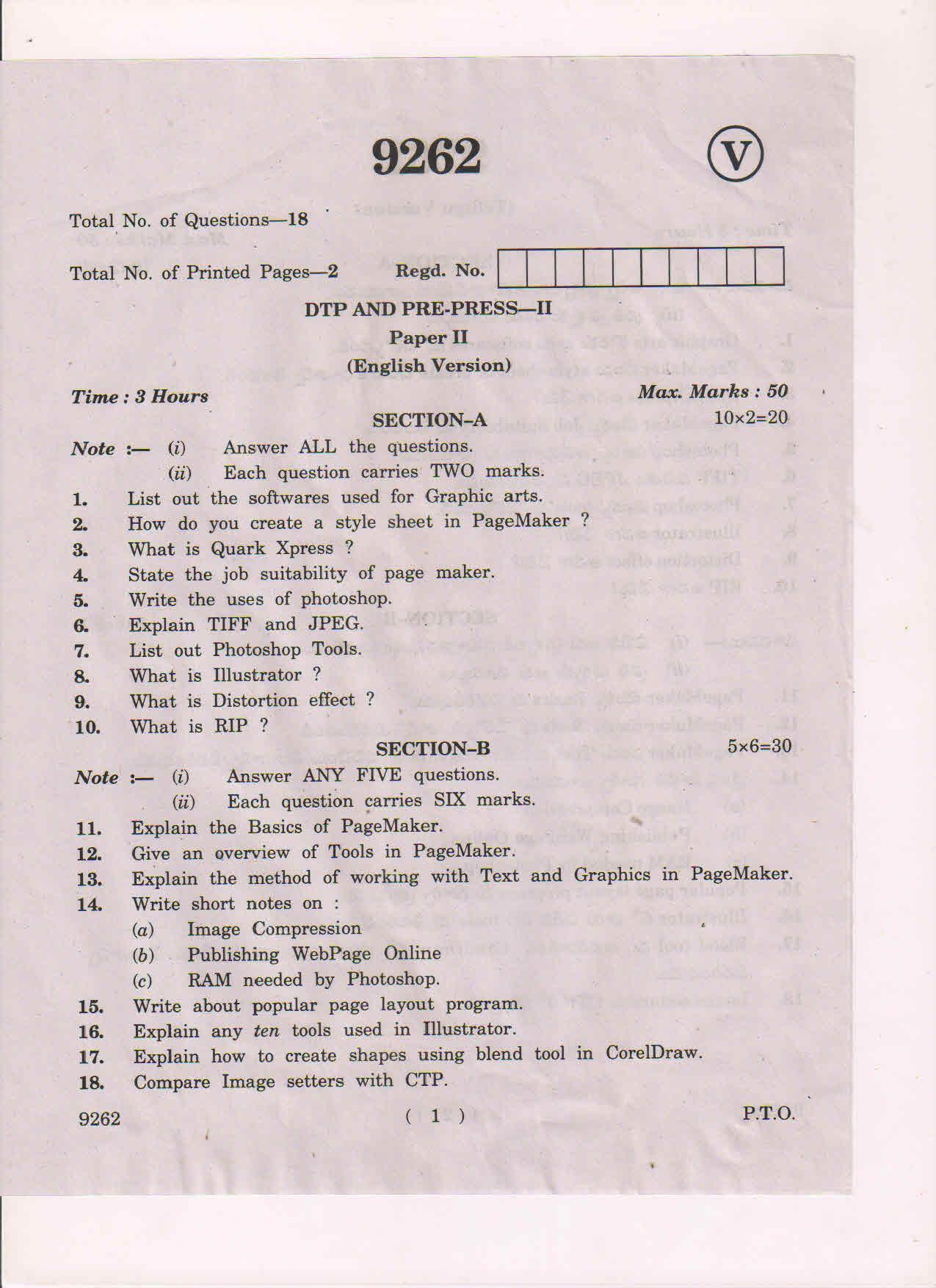 AP Inter 2nd Year DTP and Pre-Press-II March-2019-Vocational Question Paper - Page 1